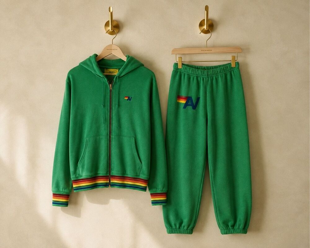 Aviator Nation  Rainbow Stripe Zip Hoodie & Sweatpants Lounge Set – Kelly Green